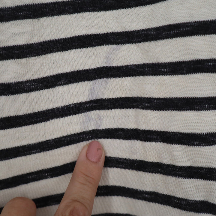 Gap Womens XL Striped Long Sleeve Boat Neck Cotton Tee Cream Black