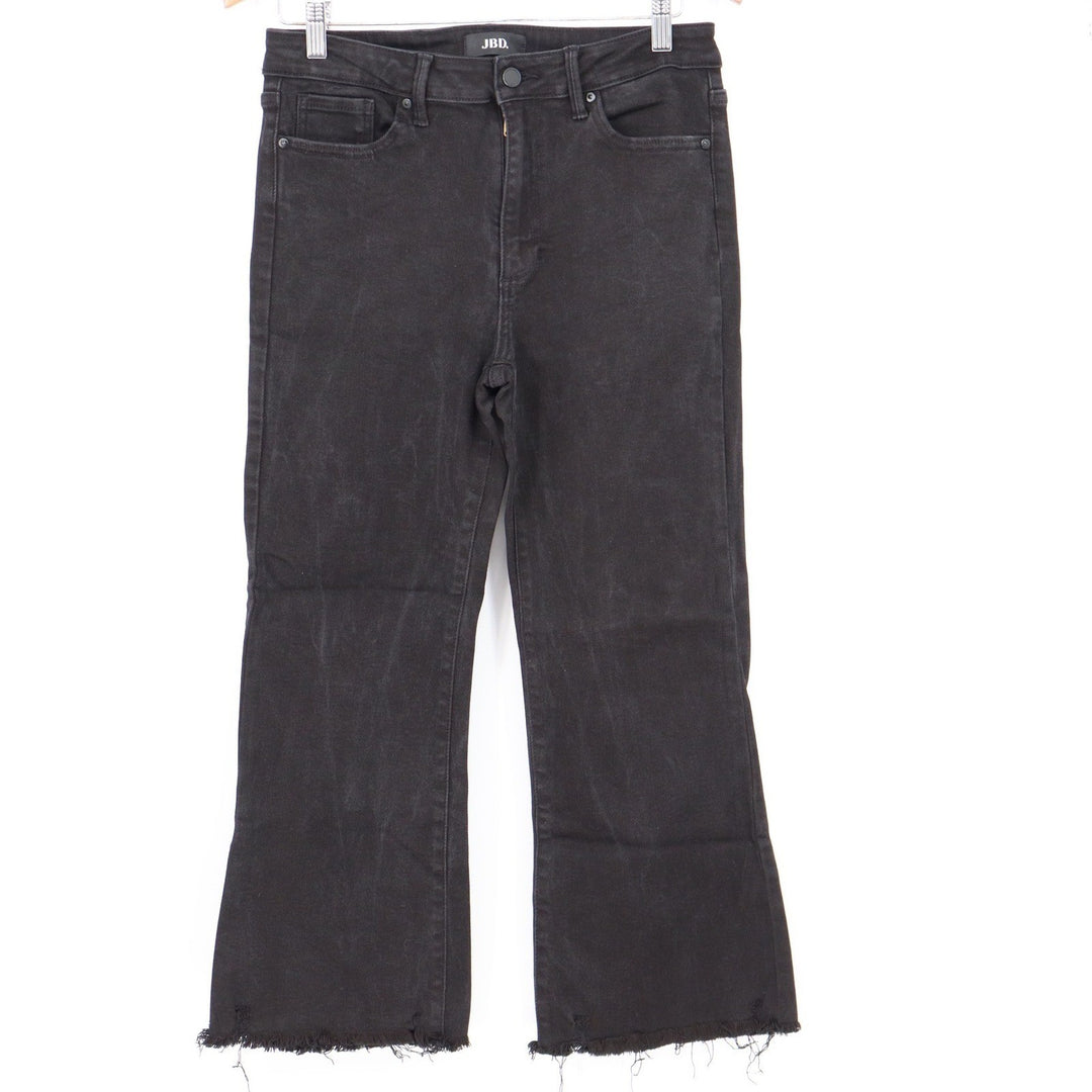 JBD Just Black Denim Cropped Flare Raw Hem Jeans Black DP674-BLK Size 30