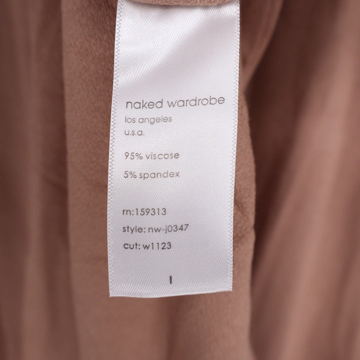 Naked Wardrobe Tan Long Sleeve V-Neck Jumpsuit Large