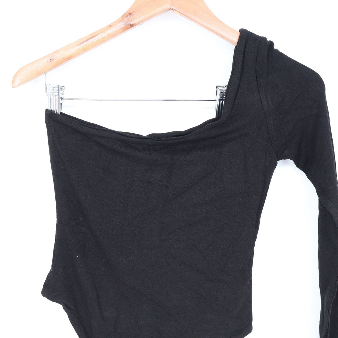 Naked Wardrobe Black One Shoulder Long Sleeve Bodysuit Size M