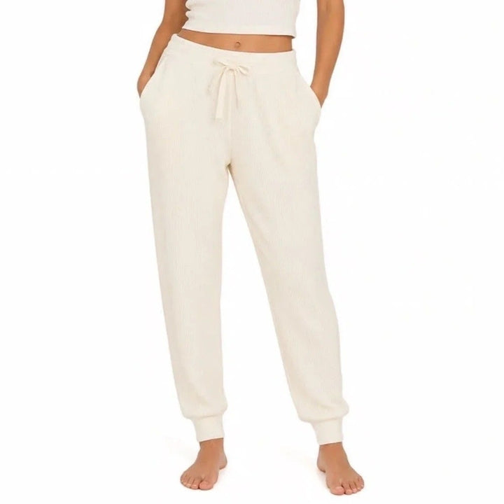 DSG Womens So Soft Ottoman Jogger Light Cream High Rise Ribbed Sweatpants XS NEW