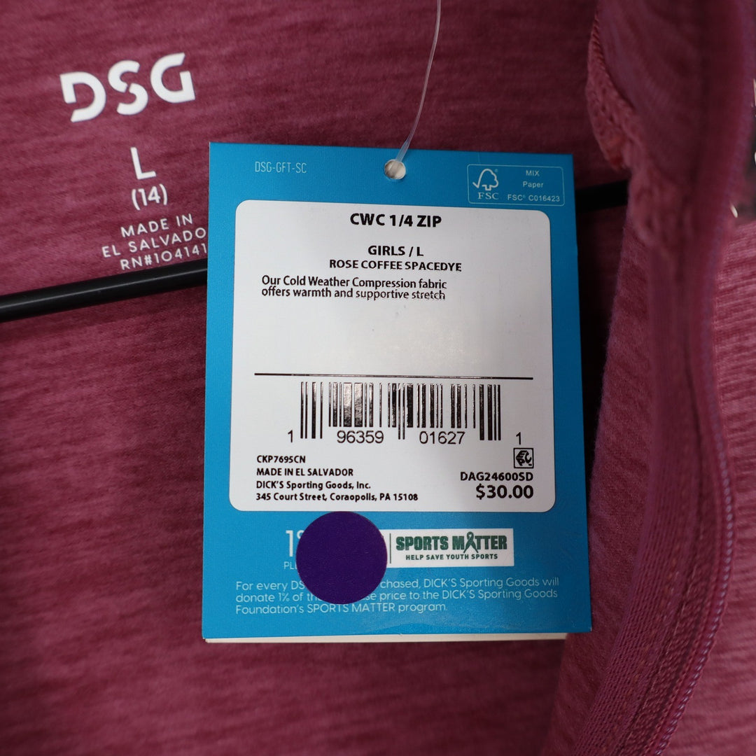DSG Girls Rose Coffee Spacedye Cold Weather Compression 1/4 Zip Pullover L 14