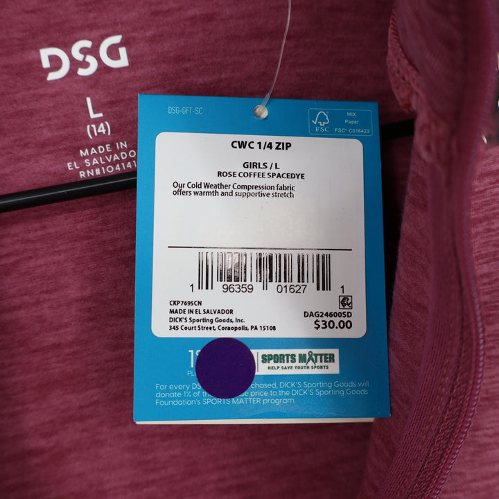 DSG Girls Rose Coffee Spacedye Cold Weather Compression 1/4 Zip Pullover L 14