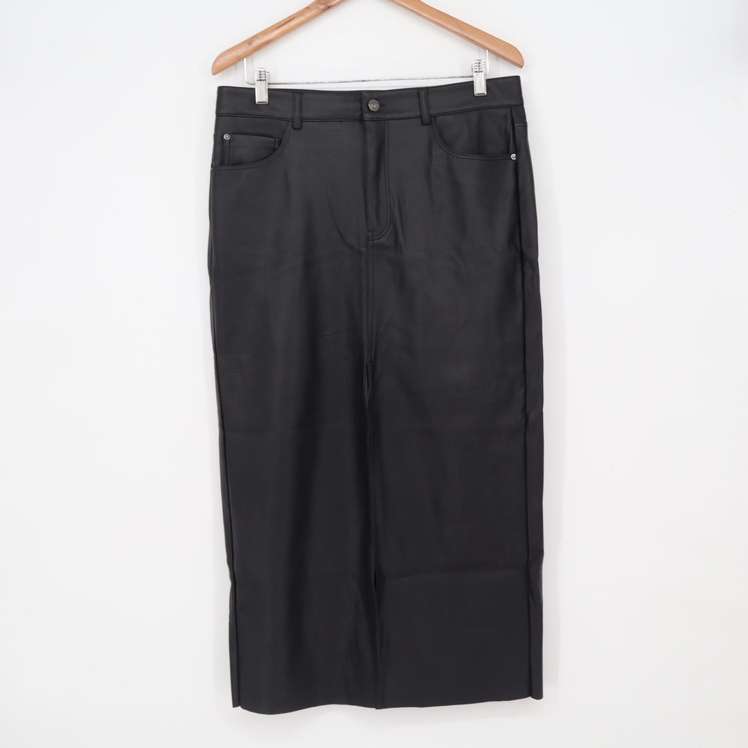 Stradivarius Skirt Womens 10 Faux Leather Midi Black 5-Pocket Excellent
