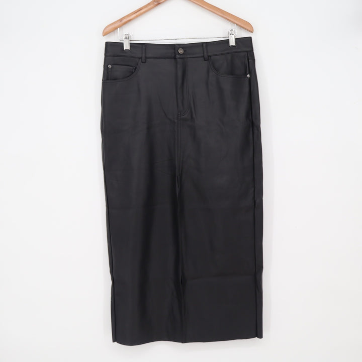 Stradivarius Skirt Womens 10 Faux Leather Midi Black 5-Pocket Excellent