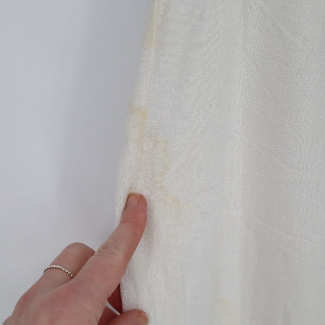 Lulus Pants Womens Medium Cream Lined Linen Blend Casual Wide Leg Side Buttons