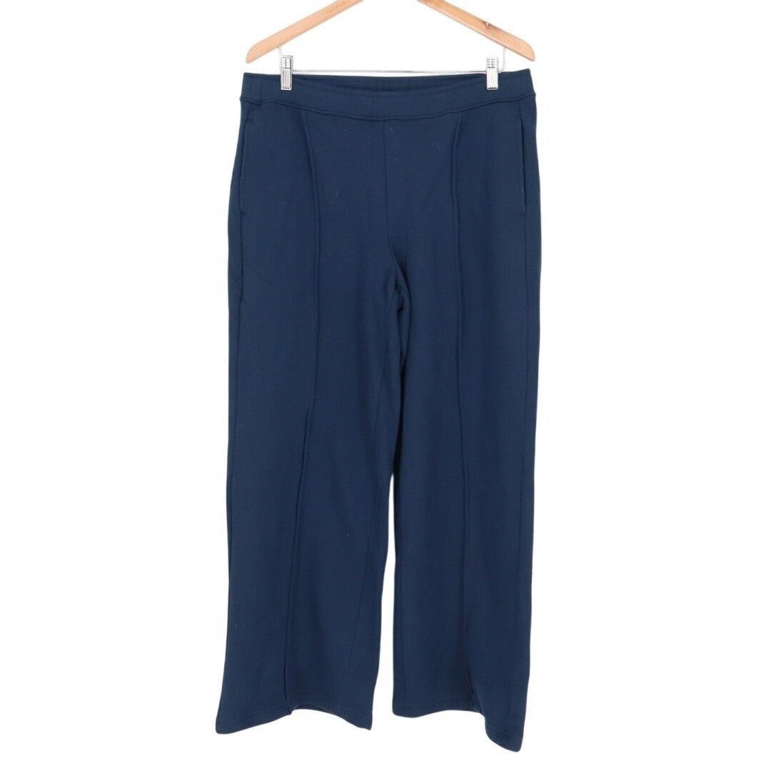 American Giant Pintuck Flare Pants Womens XL Blue Slash Pockets Elastic Waist