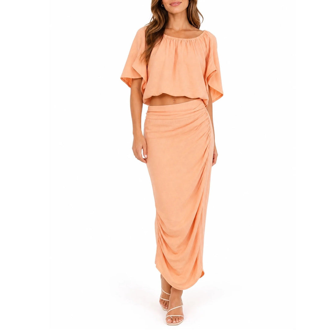 Unbranded Peach 2 Piece Set Batwing Crop Top & Ruched Maxi Skirt Size M