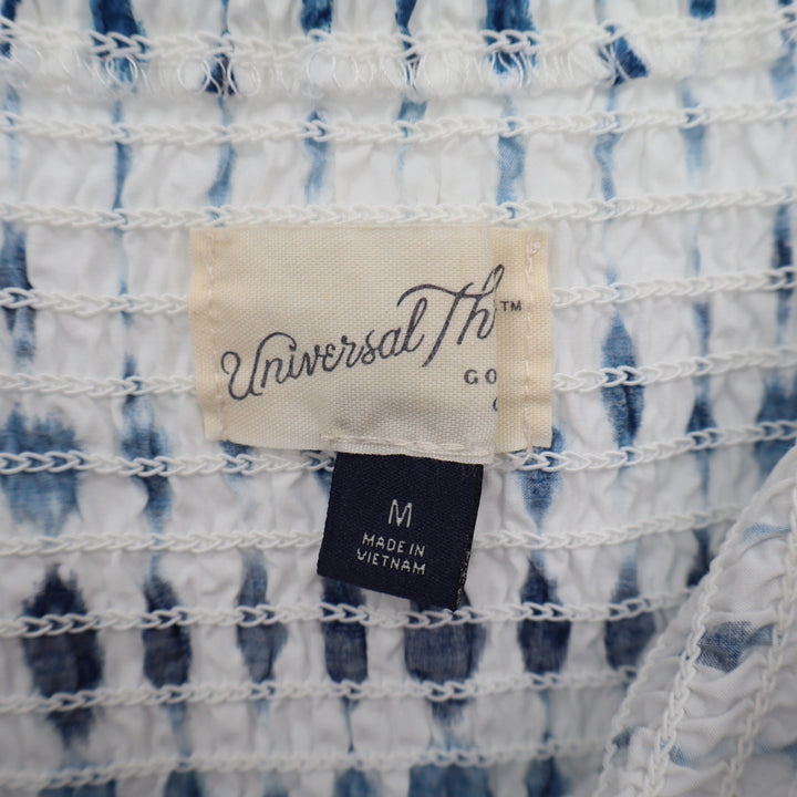 Universal Thread Blue White Ikat Smocked Maxi Dress Medium Cotton Boho Tie Front
