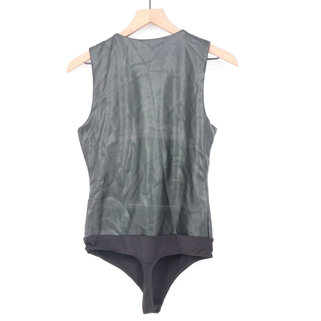 Express Body Contour Faux Leather Sleeveless Bodysuit Dark Green M