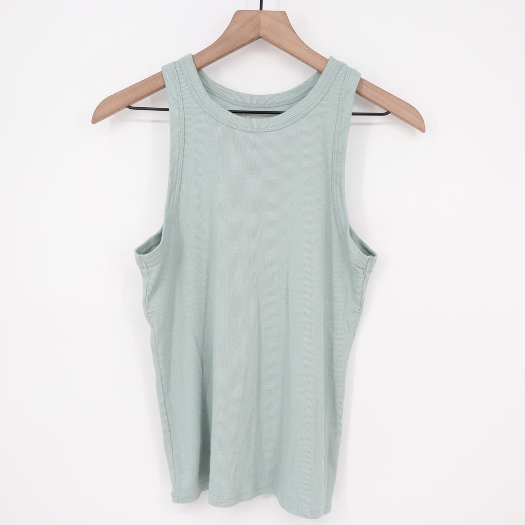 A New Days Tank Top Womens XL Sage Green Ribbed Knit Yoga Running Round Neck