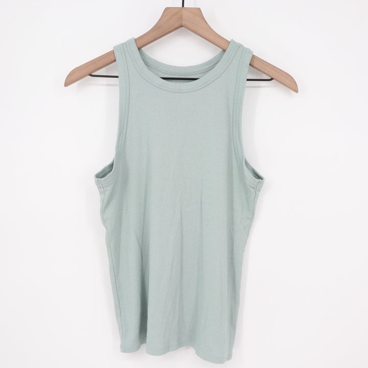 A New Days Tank Top Womens XL Sage Green Ribbed Knit Yoga Running Round Neck