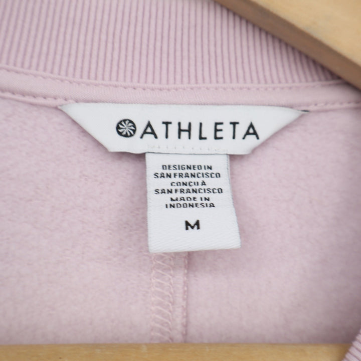 Athleta Sweatshirt Womens Medium Pink Cotton Stretch Ribbed Crew Neck Pullover