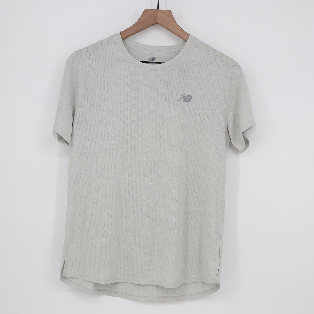 New Balance Athletics Tee Sea Salt Grey Mesh Running Shirt Mens Medium