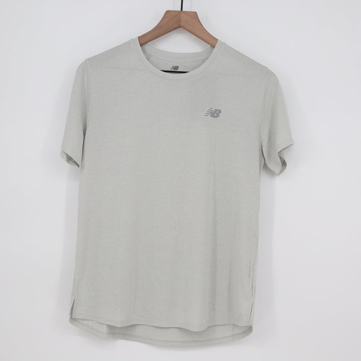 New Balance Athletics Tee Sea Salt Grey Mesh Running Shirt Mens Medium