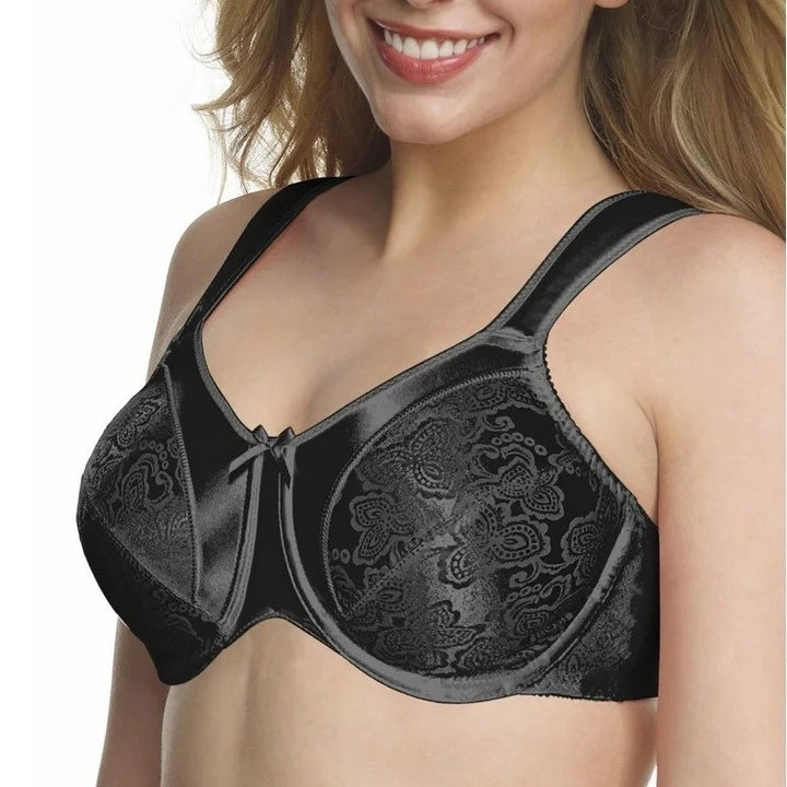 Bali Satin Tracings Lace Minimizer Bra Women 42C Black Nylon Stretch Full-Figure