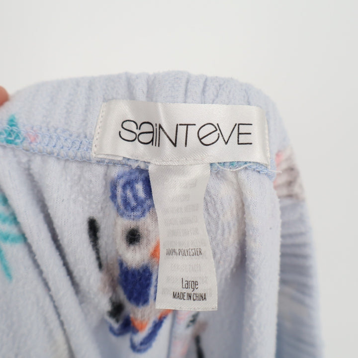 Saint Eve Pajama Pants Womens Large Blue Fleece Drawstring Waist Straight Leg
