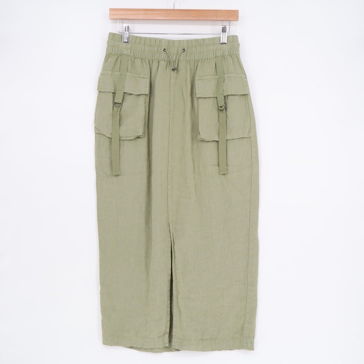 Nicole Miller New York Cargo Midi Skirt Women Small Olive Green Drawstring Waist
