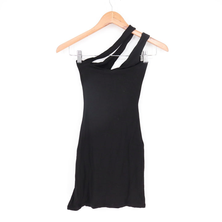Naked Wardrobe Black One Shoulder Double Strap Mini Dress XS