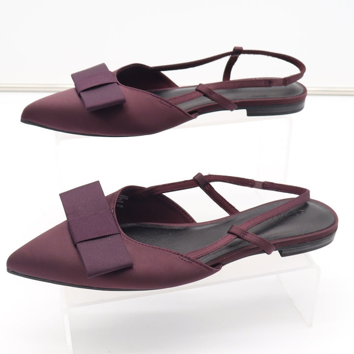 Old Navy Womens Burgundy Satin Pointed Toe Bow Slingback Flats Size 8.5