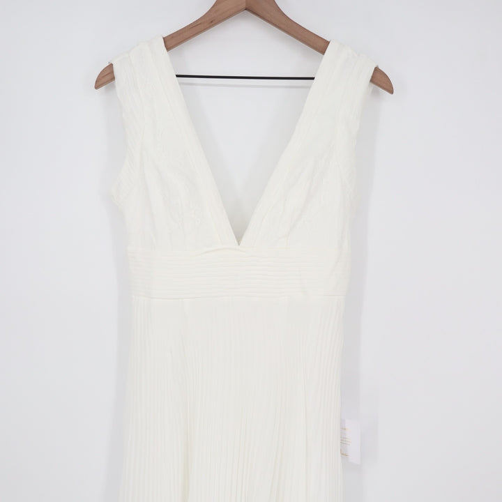 Lulus Gorgeous Forever Maxi Dress Womens S Ivory Chiffon Lace Pleated Backless
