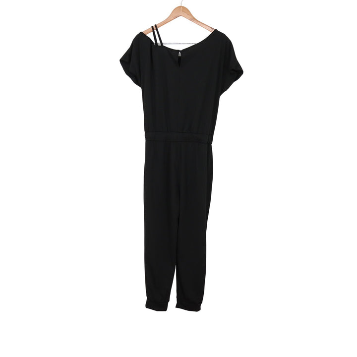 SHEIN Jumpsuit Womens L Jogger Black Asymmetrical Strappy Drawstring Excellent