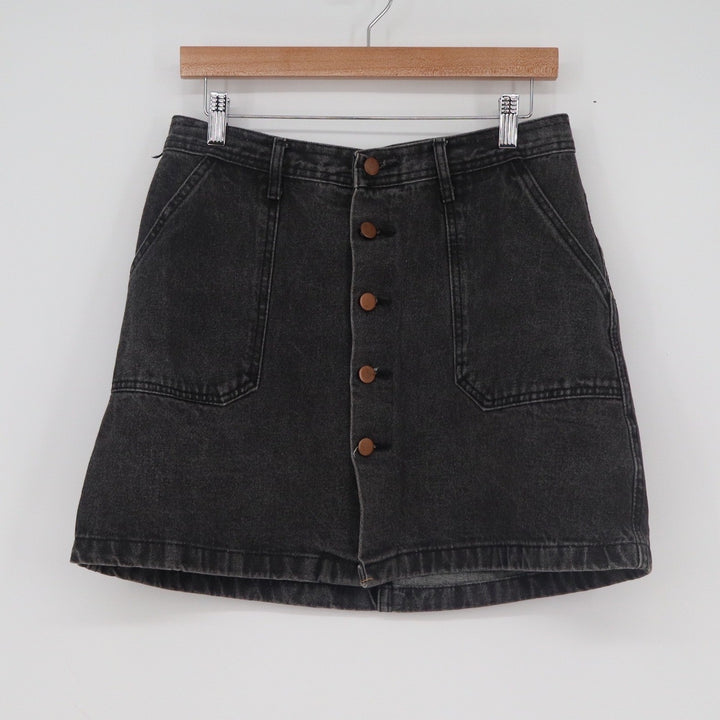 Yimeixuan Jeans Black Denim Button Front Mini Skirt High Waist A-Line Size L