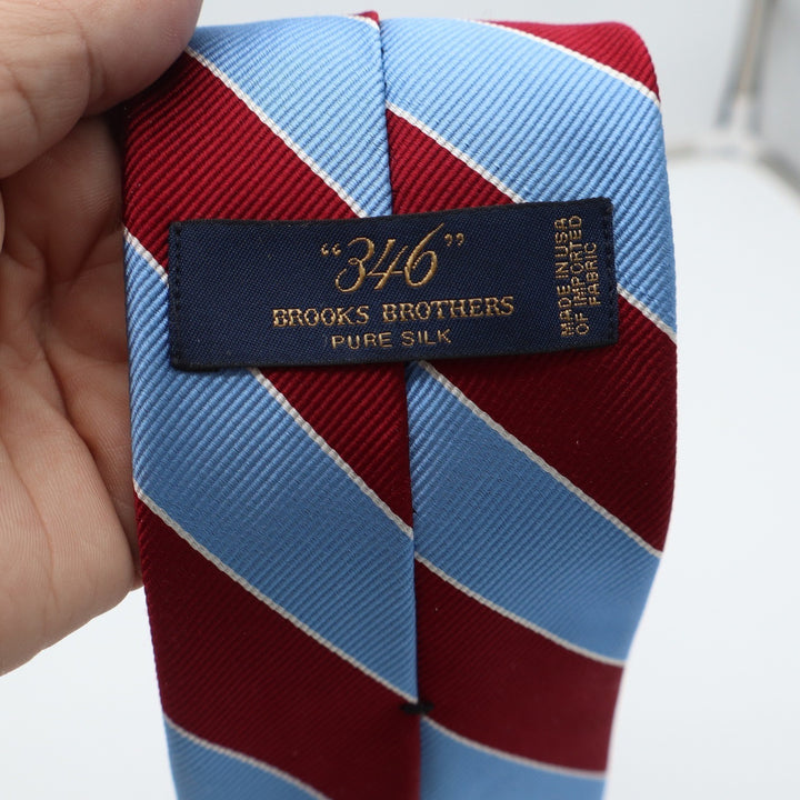 Brooks Brothers 346 Mens Silk Rep Stripe Tie Burgundy Light Blue Made in USA