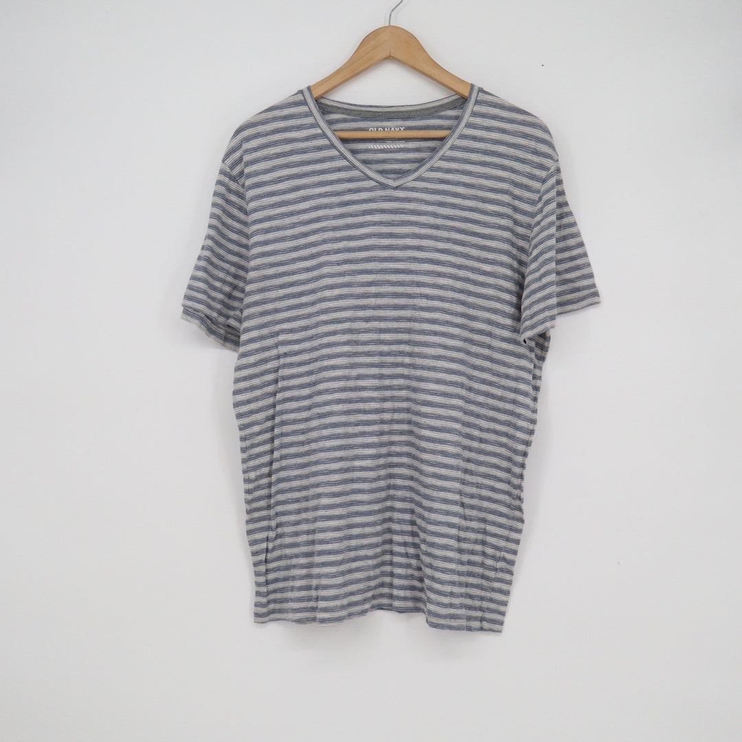 Old Navy Mens Blue Grey Striped V-Neck Short Sleeve T-Shirt Size Large L