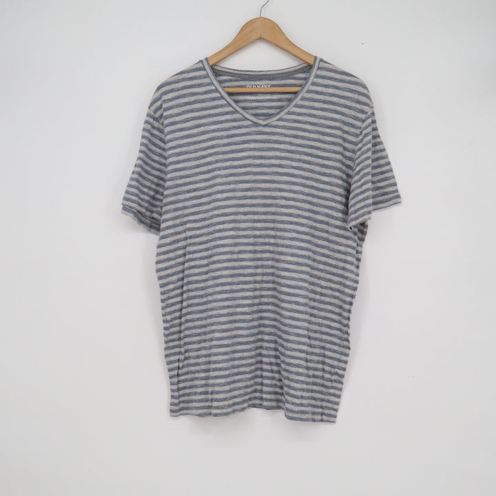 Old Navy Mens Blue Grey Striped V-Neck Short Sleeve T-Shirt Size Large L