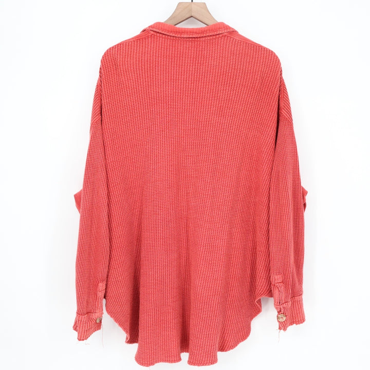 Free People One Scout Jacket Womens Small Red Cotton Waffle Knit Long Sleeve