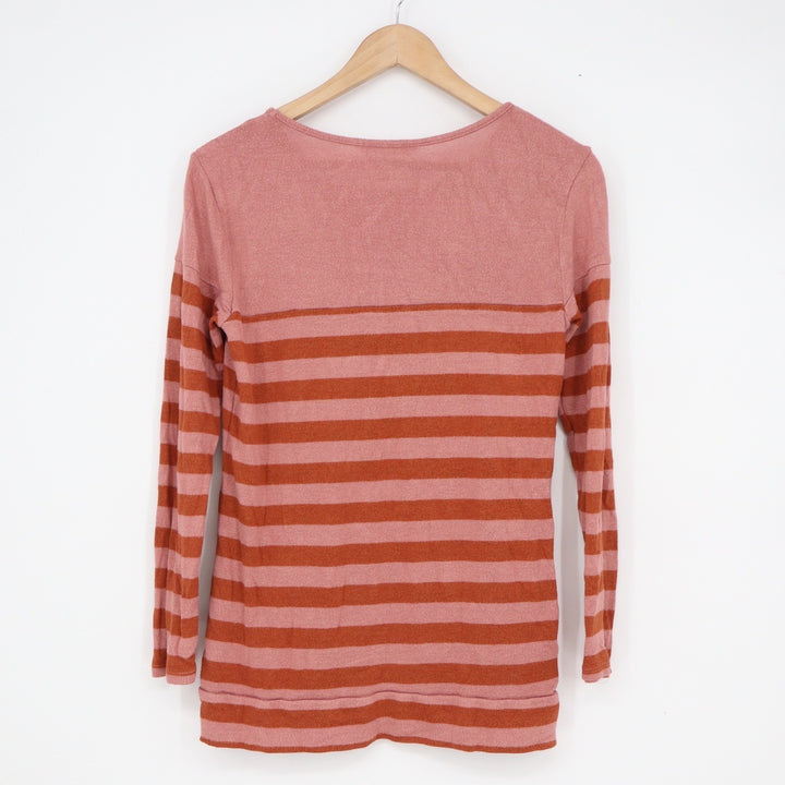 Market & Spruce Pink Orange Striped Button Shoulder Long Sleeve Top S
