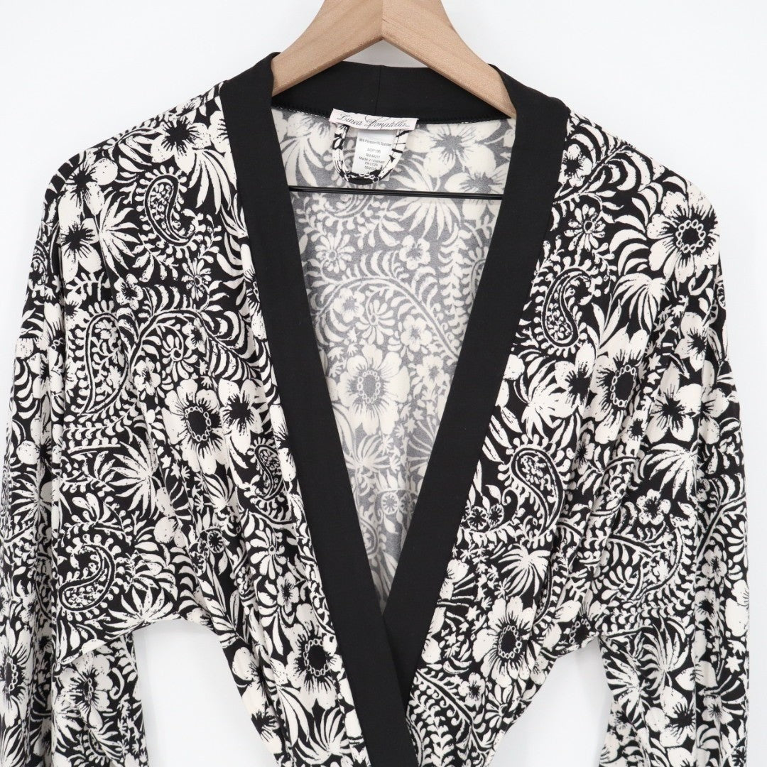 Linea Donatella Wrap Robe Lingerie Womens M Black Floral Long Sleeve Sleepwear