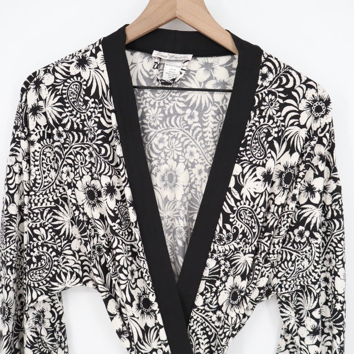 Linea Donatella Wrap Robe Lingerie Womens M Black Floral Long Sleeve Sleepwear