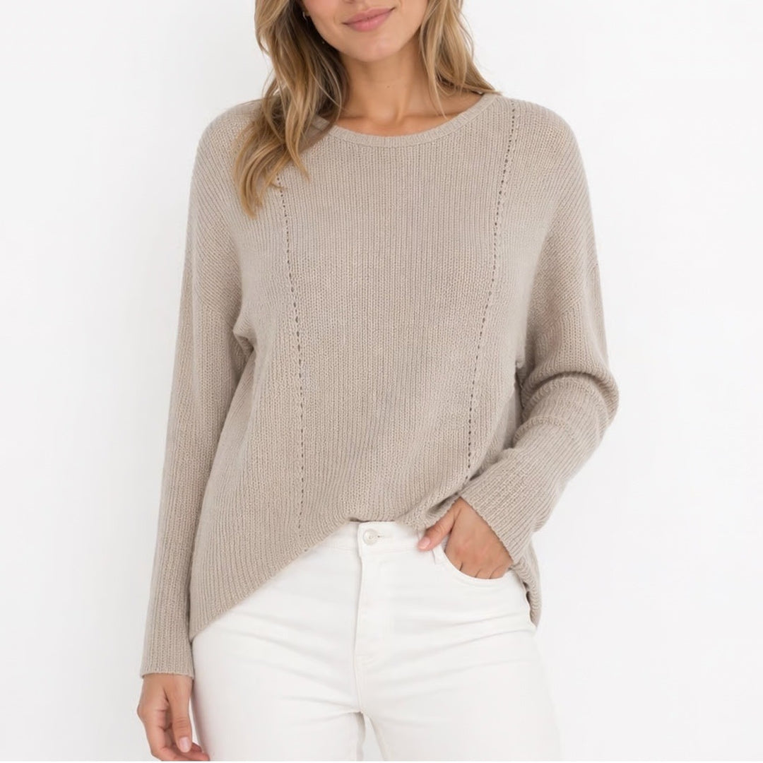 Philosophy Republic Clothing Sweater Womens Large Beige Knit Cotton Round Neck