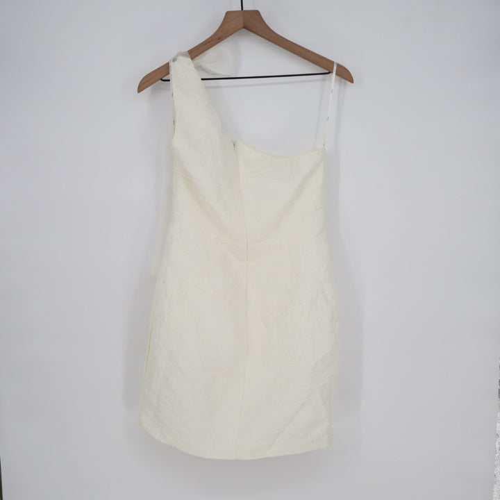 Lulus Unique Perfection Mini Dress Womens M White Floral Jacquard One-Shoulder