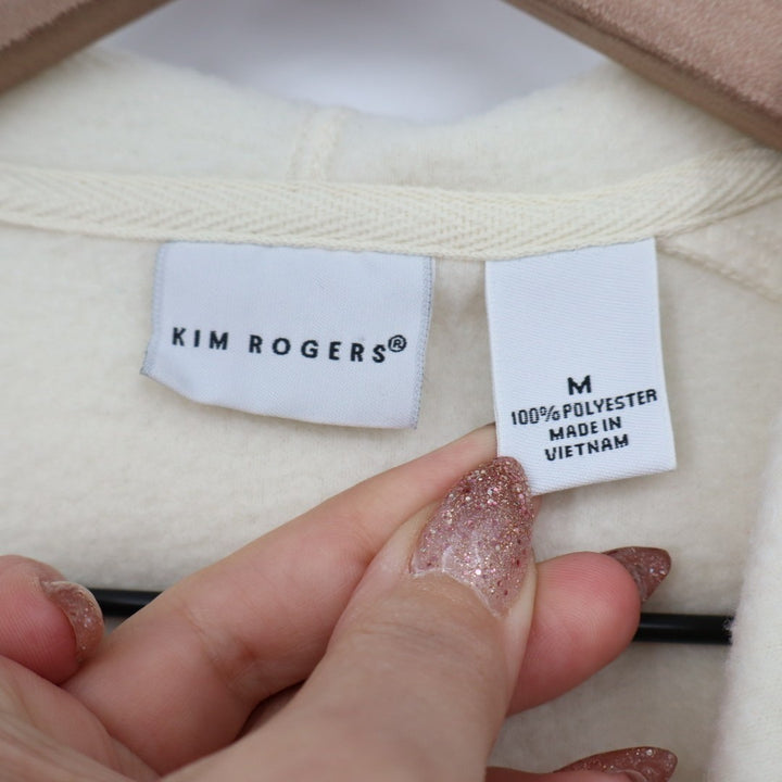 Kim Rogers Fleece Jacket Women's Medium Cream Faux Fur Trim Hooded Full Zip