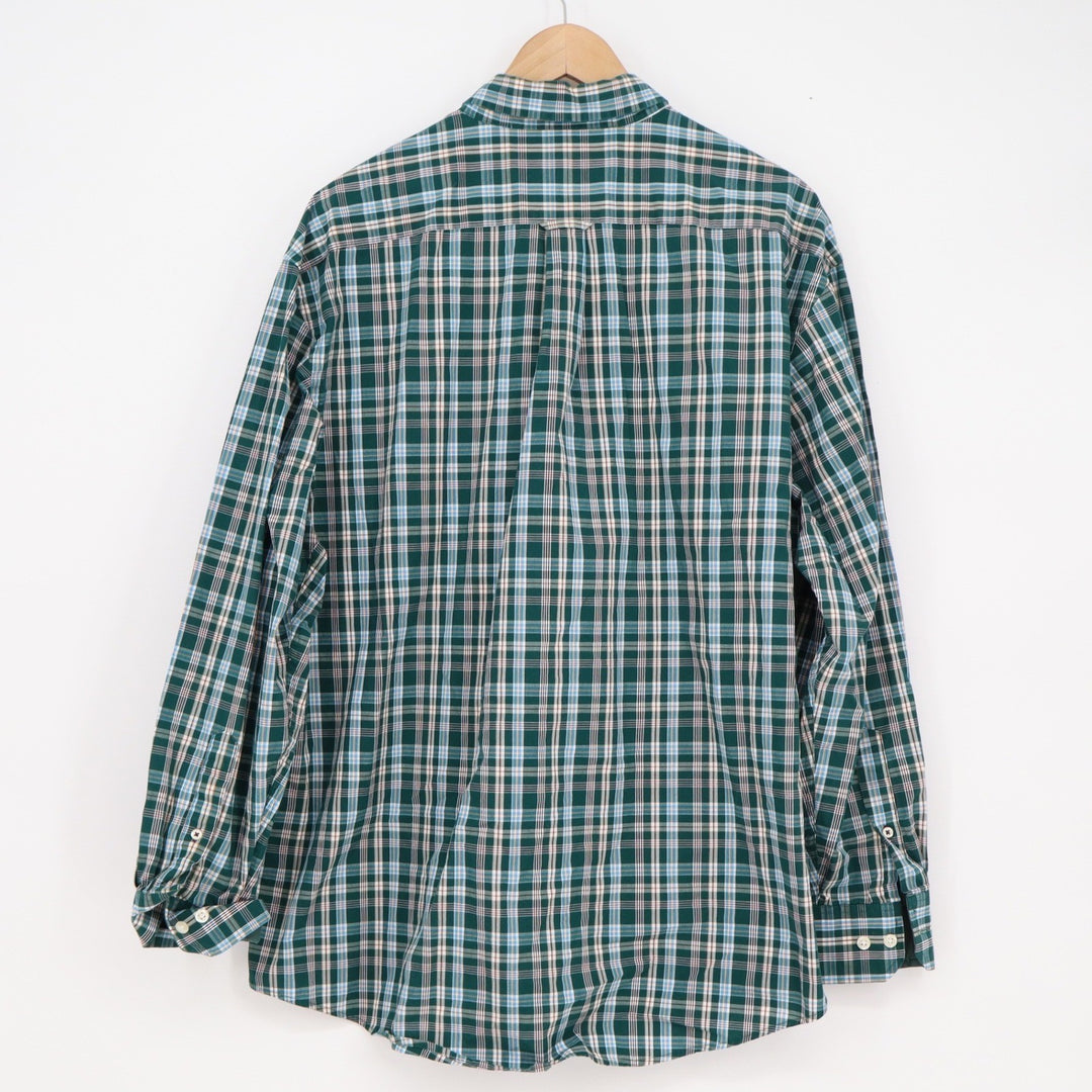 Izod Premium Essentials Mens XL Green Blue Plaid Cotton Button Down Shirt