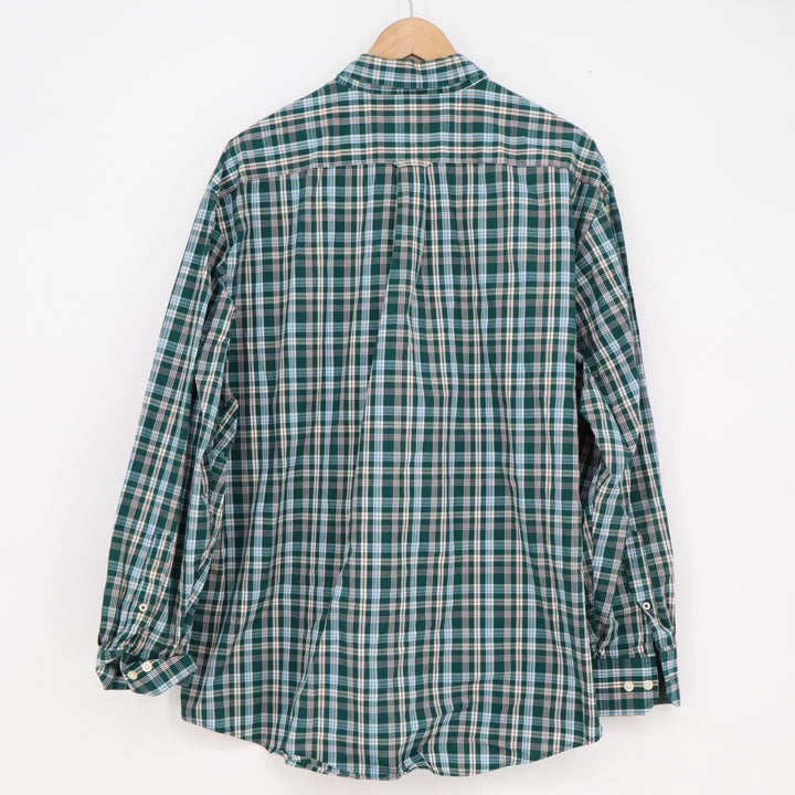 Izod Premium Essentials Mens XL Green Blue Plaid Cotton Button Down Shirt