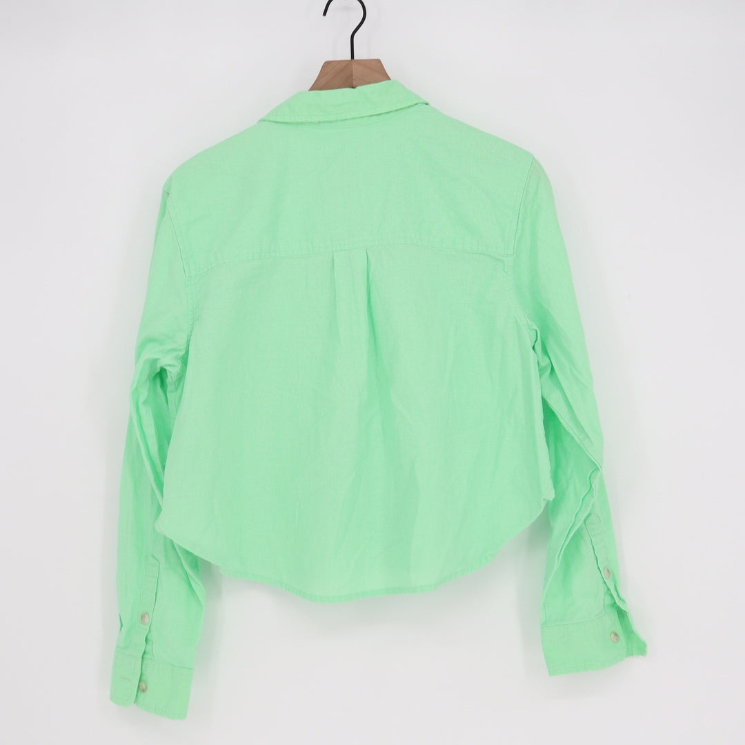 Universal Thread Mint Green Cropped Cotton Linen Button Down Shirt Womens Large