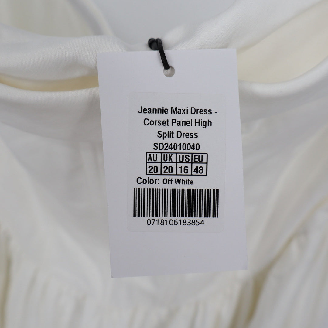 Showpo Jeannie Maxi Dress Off White Corset Panel High Split Strapless US 16 NEW