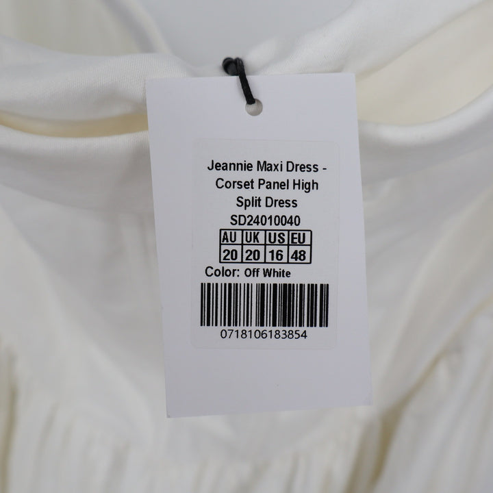 Showpo Jeannie Maxi Dress Off White Corset Panel High Split Strapless US 16 NEW