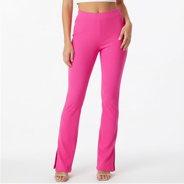 Naked Wardrobe Hot Pink Ribbed Split Hem Leggings XL