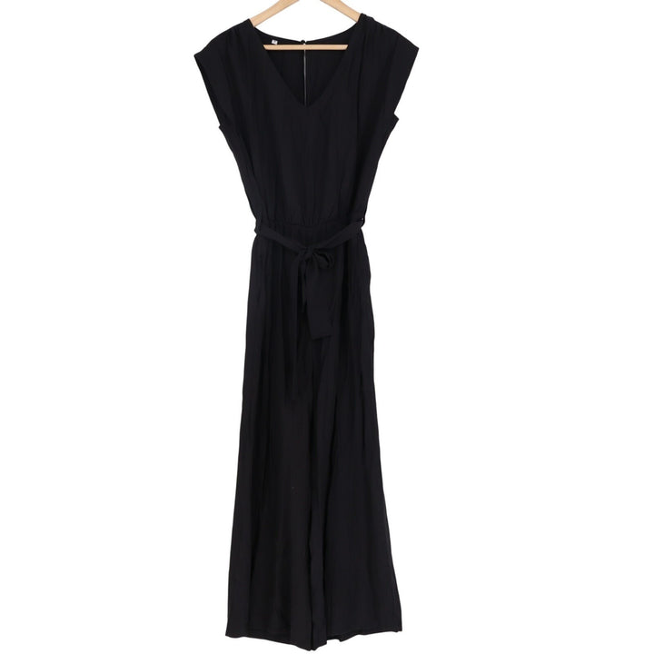 Jumpsuit Womens Small Black V-Neck Belted Waist Sleeveless Wide Leg One Piece