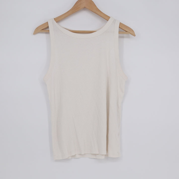 A New Day Tank Top Women 2XL White Cotton Stretch Ribbed Knit Scoop Neck Outdoor
