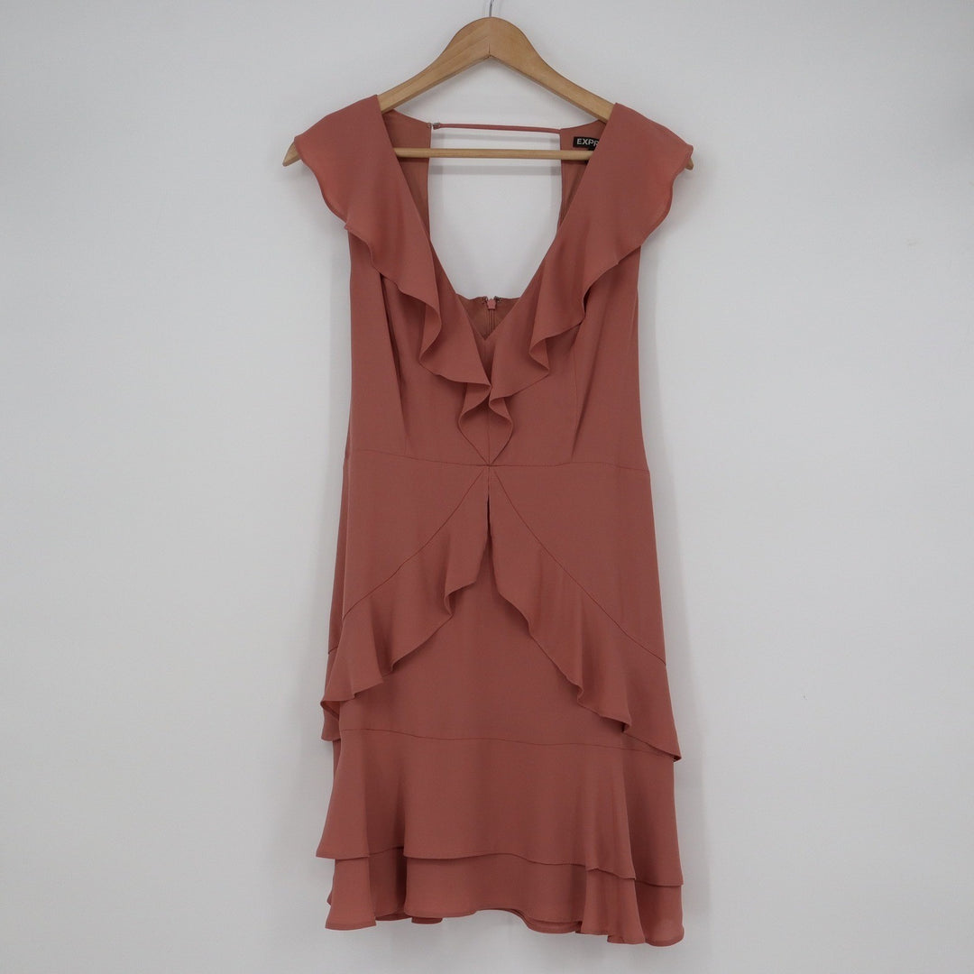 Express Dusty Rose Ruffle Tiered V-Neck Mini Dress Sleeveless Size 8