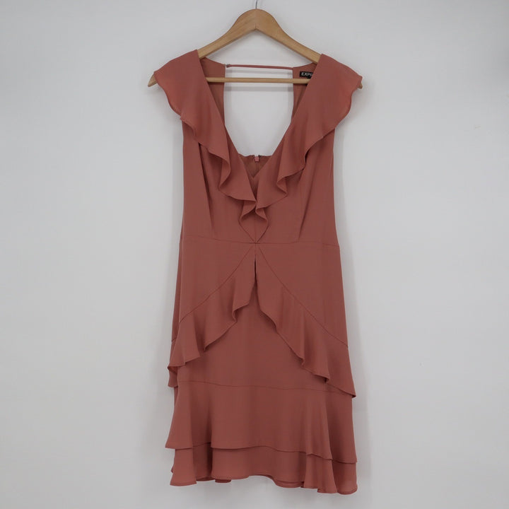 Express Dusty Rose Ruffle Tiered V-Neck Mini Dress Sleeveless Size 8