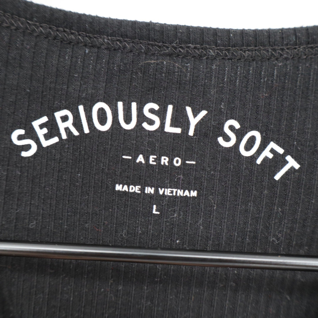 Aeropostale Seriously Soft Black Ribbed Lace Up Short Sleeve Top Large