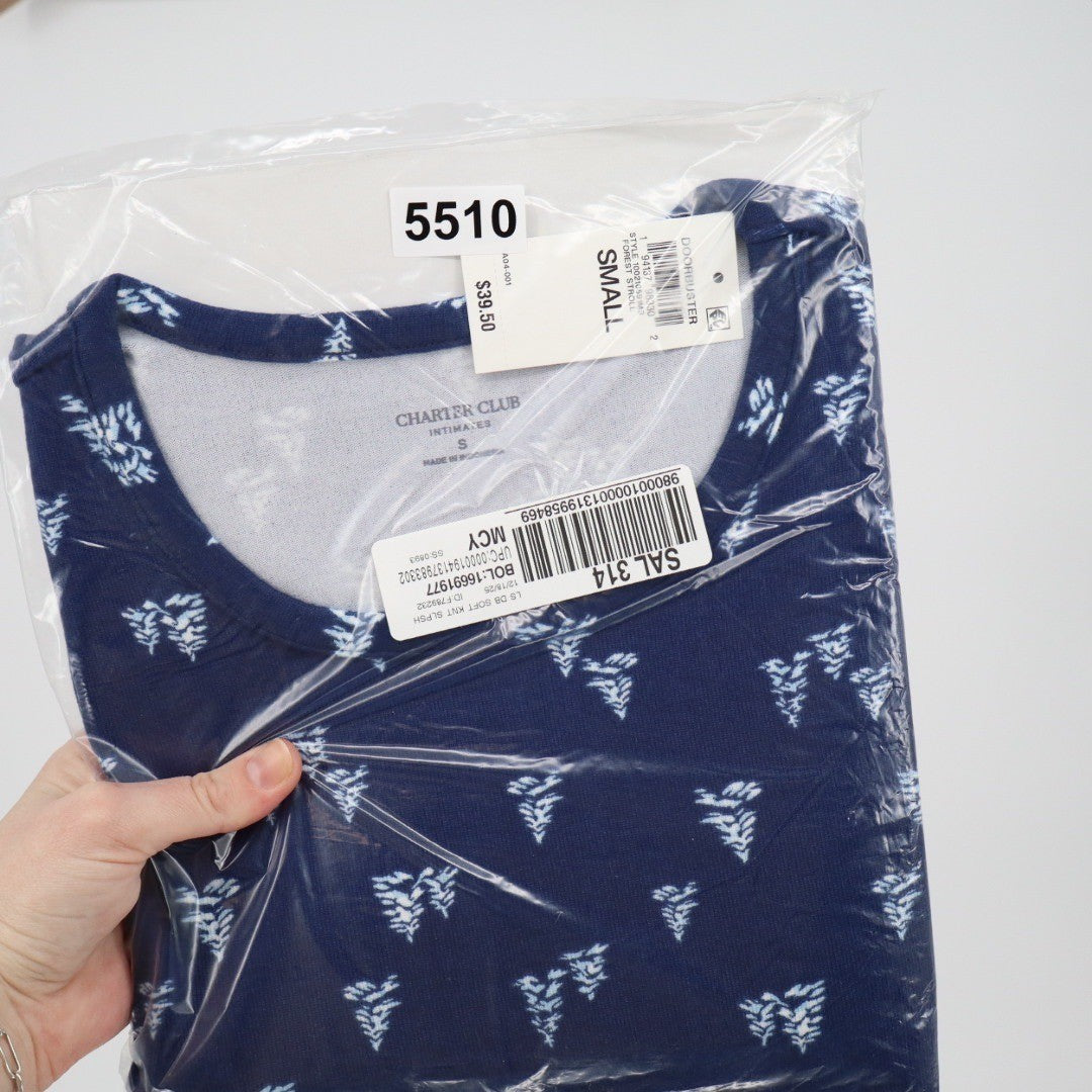 Charter Club Intimates Navy Blue Forest Stroll Pine Tree Sleep Shirt Small NEW