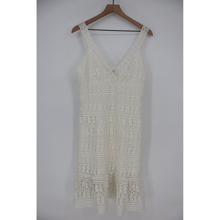 DIANE von FURSTENBERG Tiana Lace Midi Dress White Size 12 V Neck Ruffle Hem